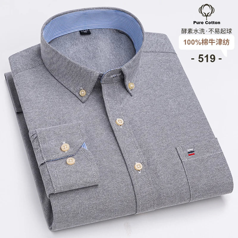 Men's 100% Cotton Oxford Long Sleeve Plaid Shirt-Casual & Formal.