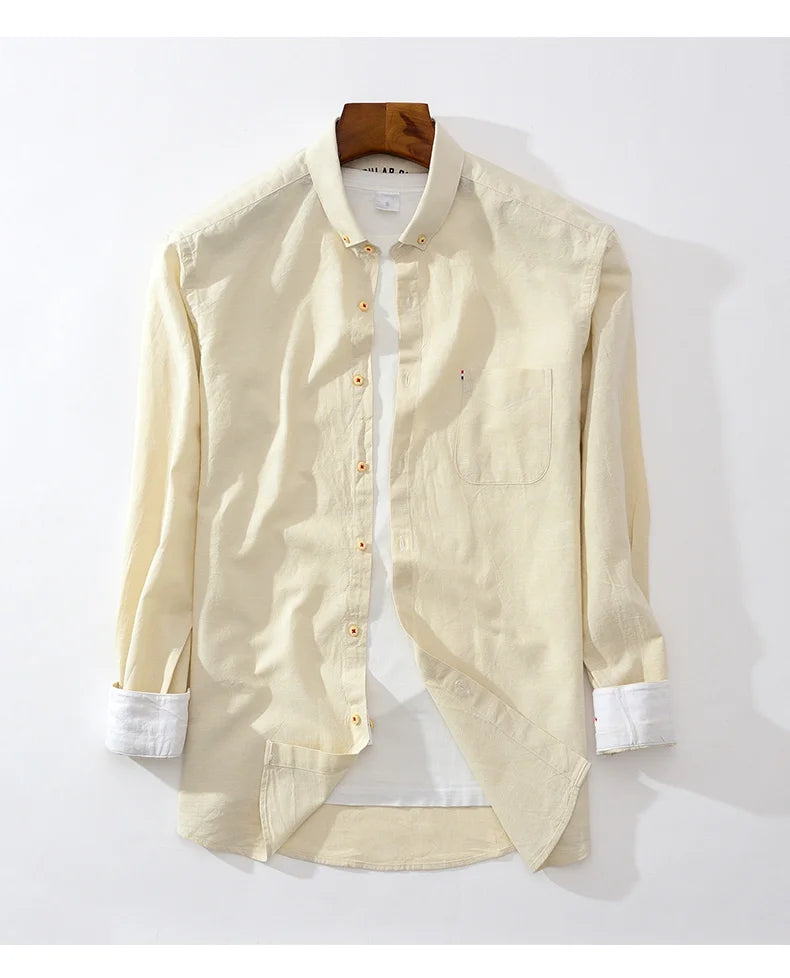 Men's NoEnName_Null Fashion Solid Color Cotton Linen Long-Sleeved Shirt.
