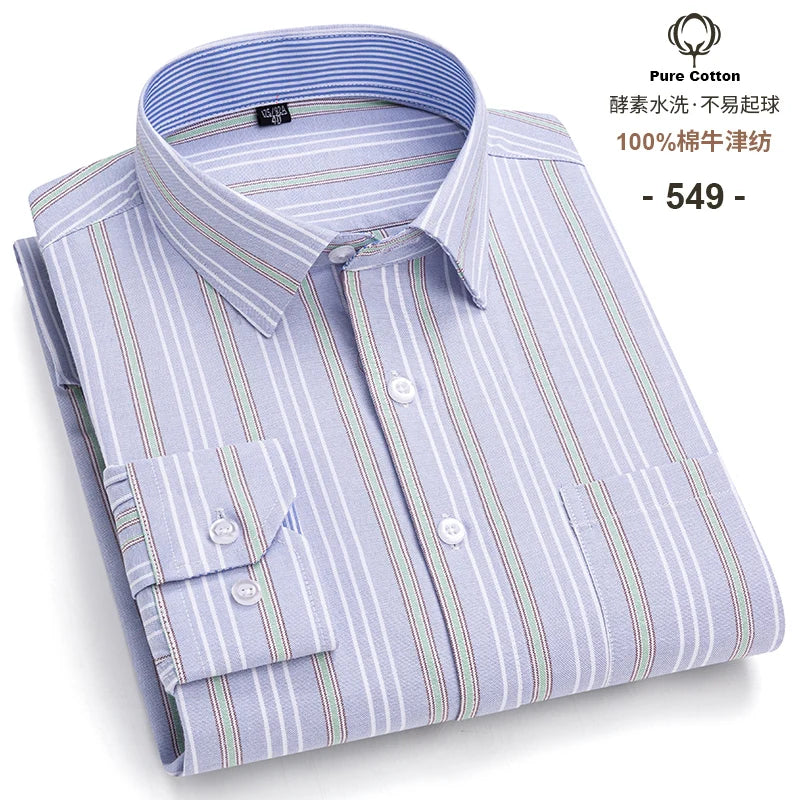 Men's 100% Cotton Oxford Long Sleeve Plaid Shirt-Casual & Formal.