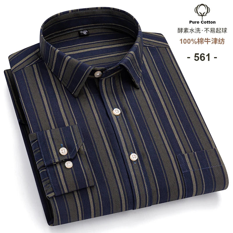 Men's 100% Cotton Oxford Long Sleeve Plaid Shirt-Casual & Formal.