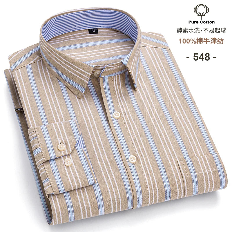 Men's 100% Cotton Oxford Long Sleeve Plaid Shirt-Casual & Formal.