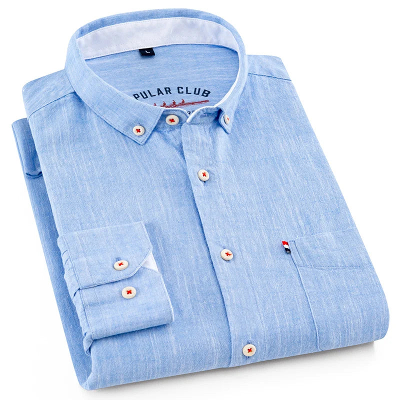Men's NoEnName_Null Fashion Solid Color Cotton Linen Long-Sleeved Shirt.