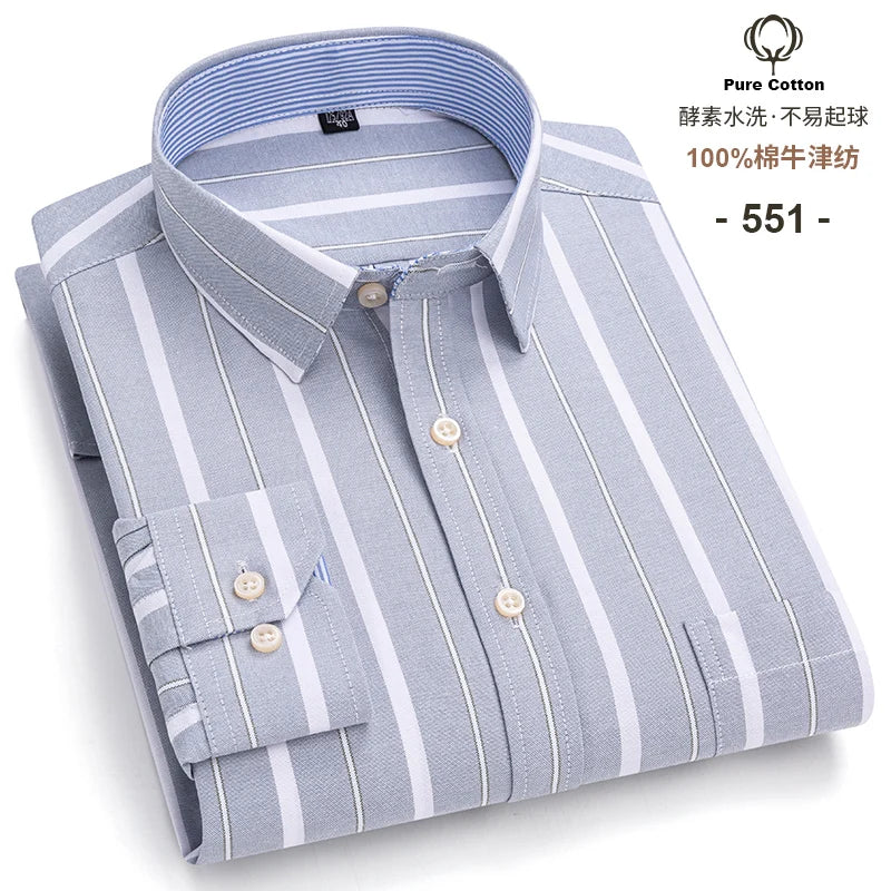 Men's 100% Cotton Oxford Long Sleeve Plaid Shirt-Casual & Formal.
