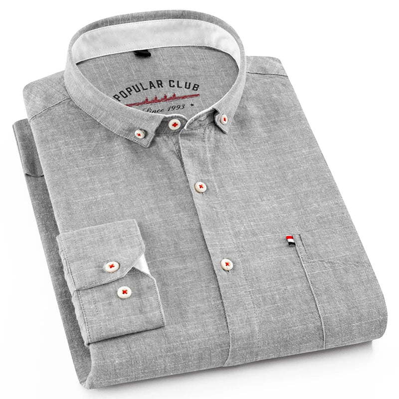 Men's NoEnName_Null Fashion Solid Color Cotton Linen Long-Sleeved Shirt.