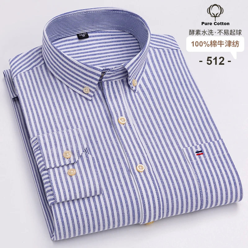 Men's 100% Cotton Oxford Long Sleeve Plaid Shirt-Casual & Formal.