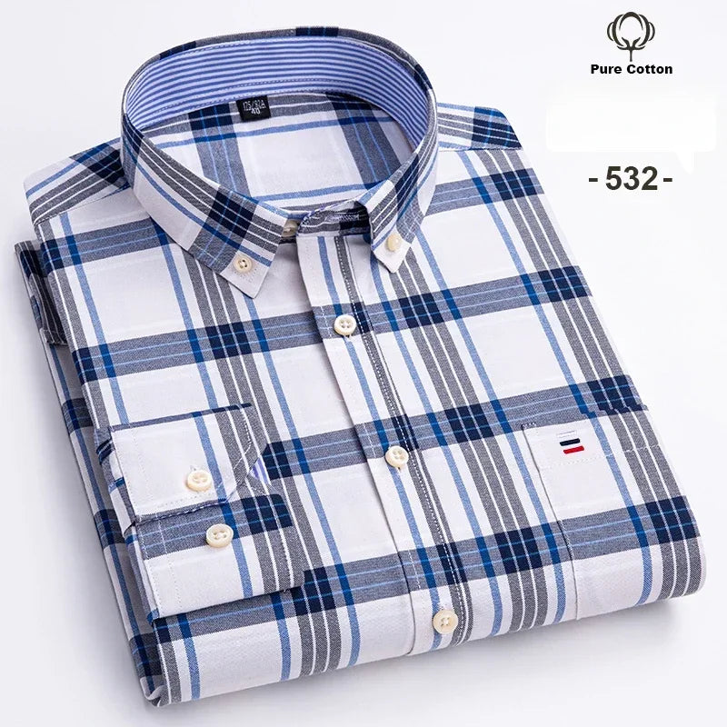 Men's 100% Cotton Oxford Long Sleeve Slim Fit Shirt-Casual Elegant Designer Wear.