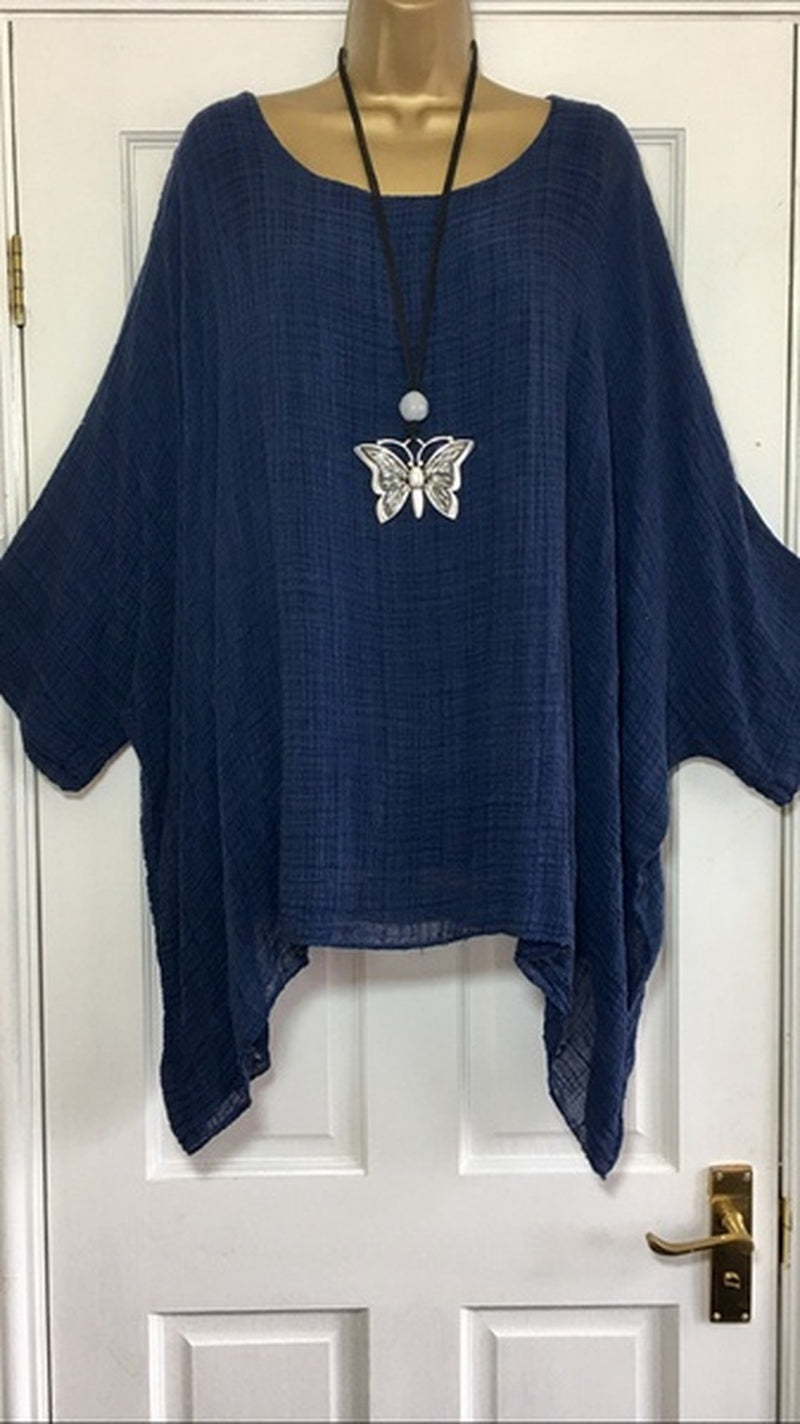 Women's Autumn Fashion Batwing Sleeve Solid Color Loose O-neck 3/4 Sleeve Casual Blouse Top.