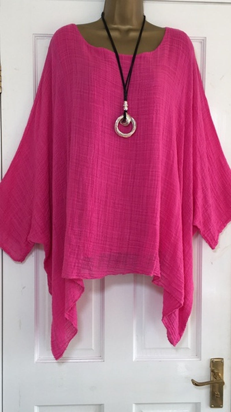 Women's Autumn Fashion Batwing Sleeve Solid Color Loose O-neck 3/4 Sleeve Casual Blouse Top.