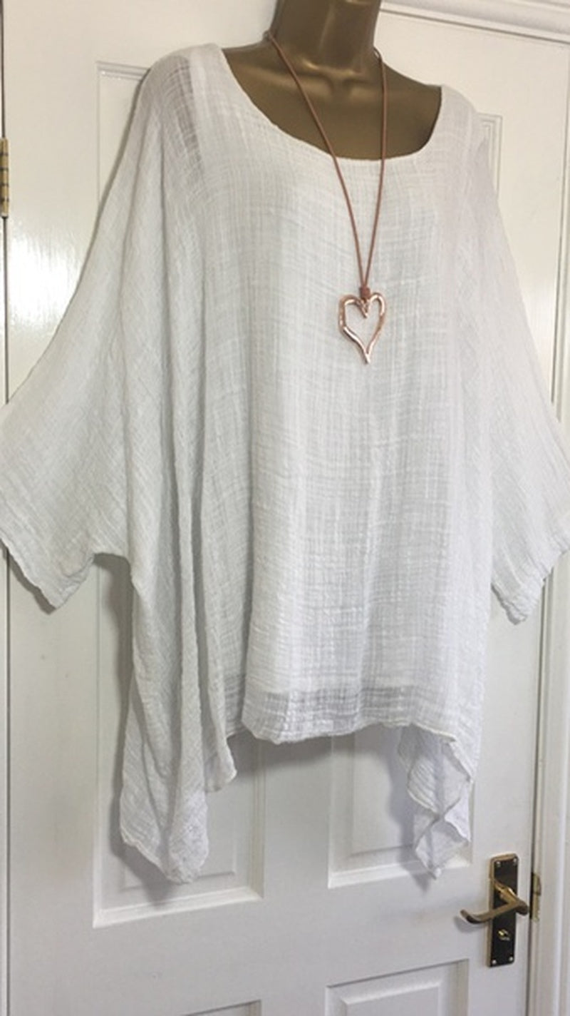 Women's Autumn Fashion Batwing Sleeve Solid Color Loose O-neck 3/4 Sleeve Casual Blouse Top.