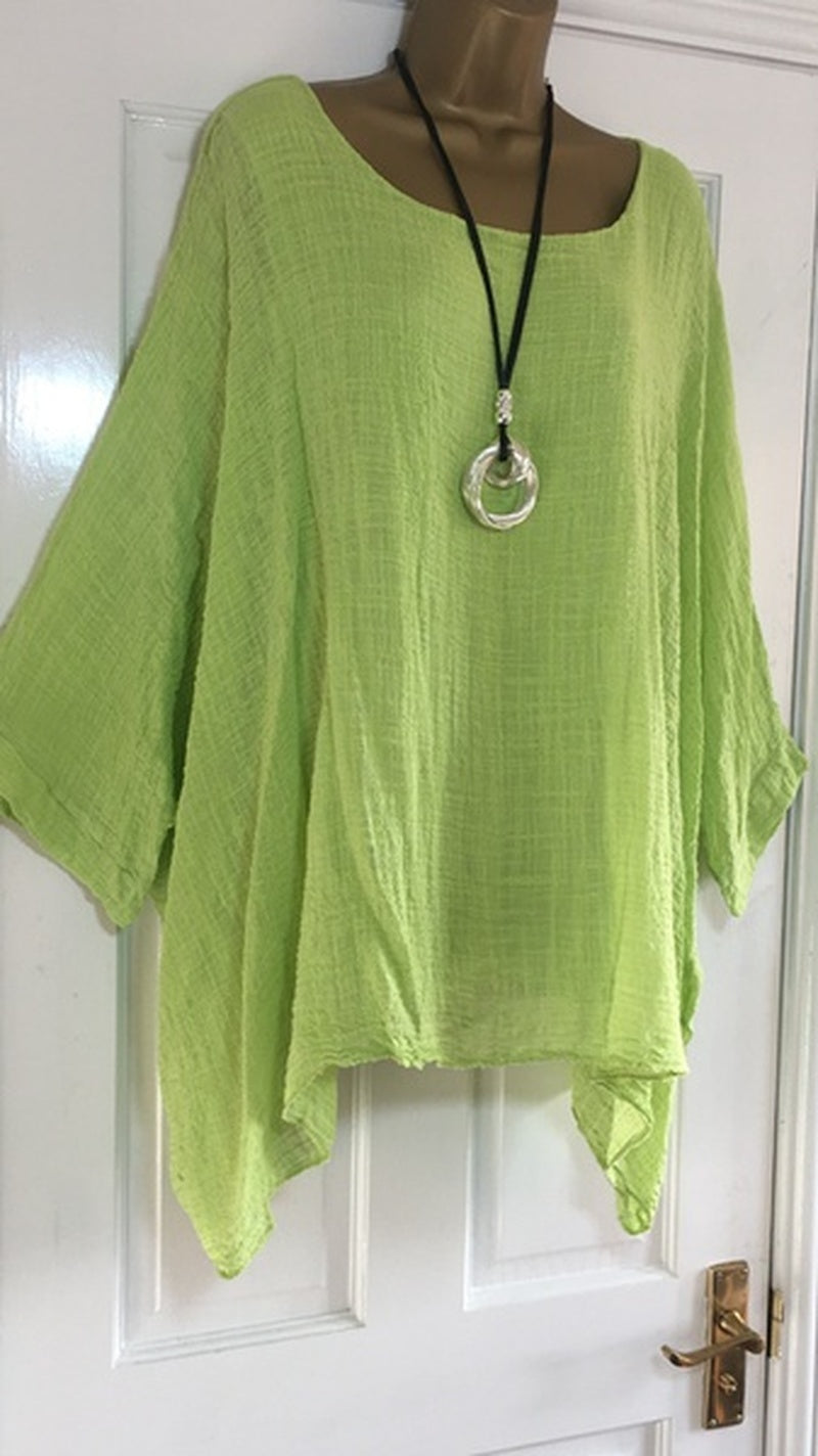 Women's Autumn Fashion Batwing Sleeve Solid Color Loose O-neck 3/4 Sleeve Casual Blouse Top.