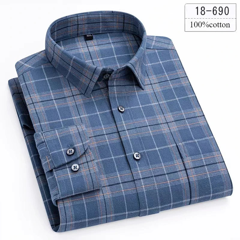 men's Luxury high-quality100%cotton houndstooth full shirts for men slim fit Casual shirt long-sleeve plaid soft designer clothes ropa