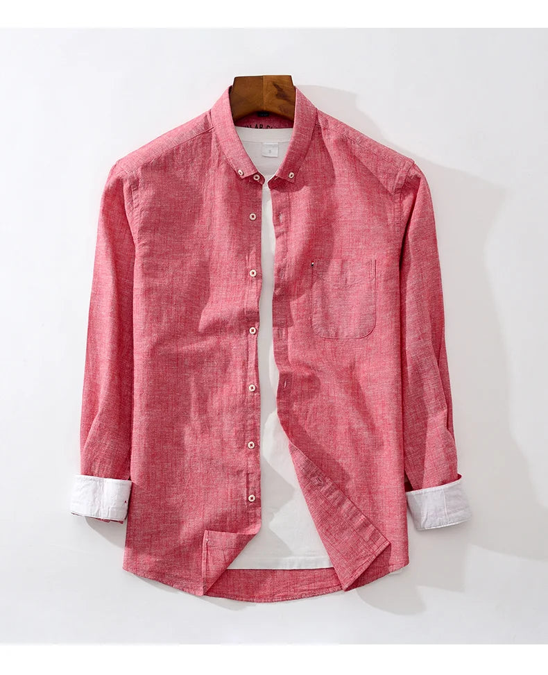 Men's NoEnName_Null Fashion Solid Color Cotton Linen Long-Sleeved Shirt.