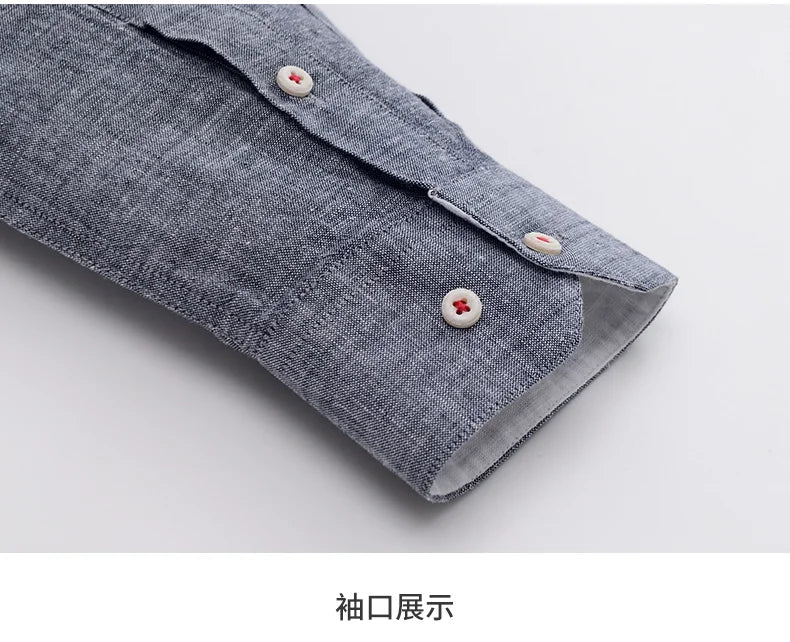 Men's NoEnName_Null Fashion Solid Color Cotton Linen Long-Sleeved Shirt.