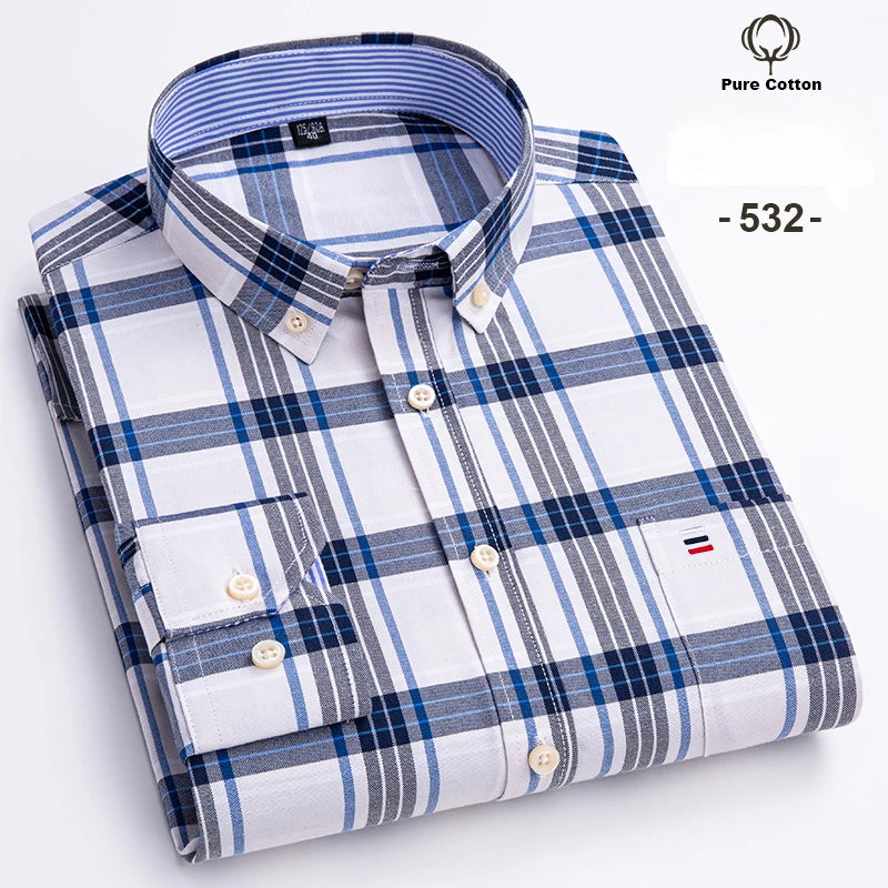 Men's 100% Cotton Oxford Long Sleeve Slim Fit Shirt-Casual Elegant Designer Wear.