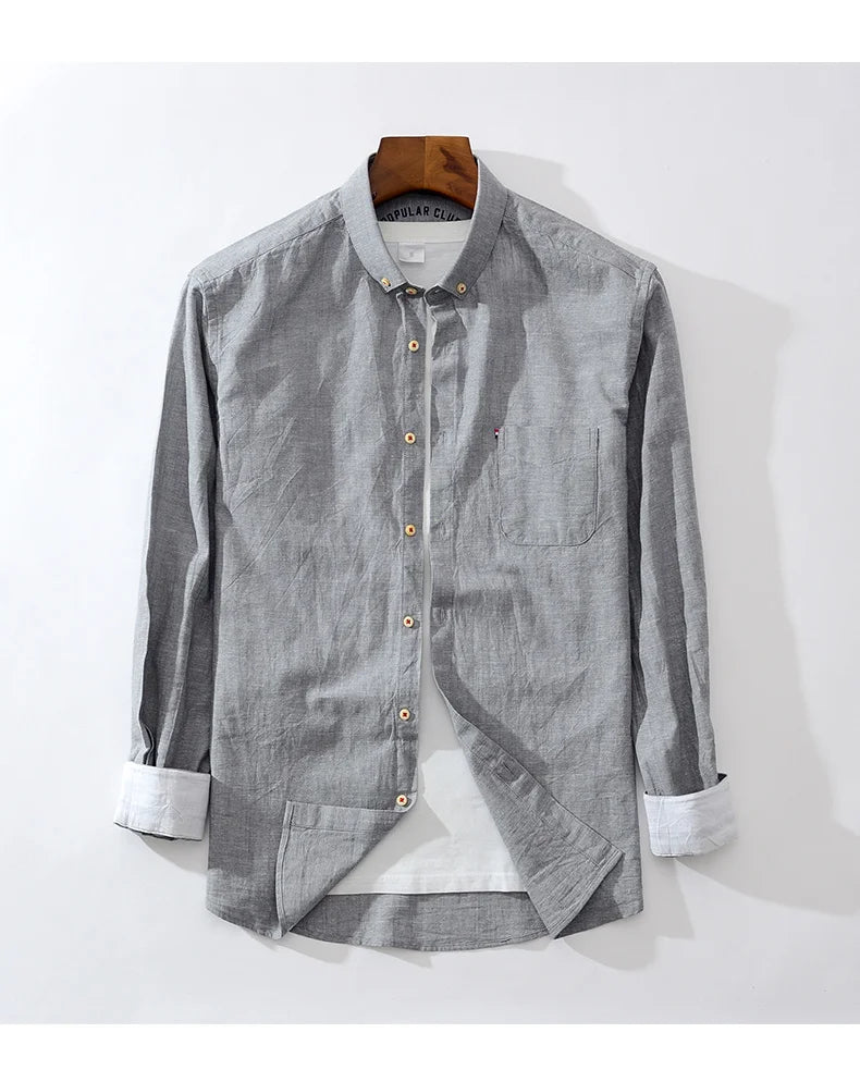 Men's NoEnName_Null Fashion Solid Color Cotton Linen Long-Sleeved Shirt.