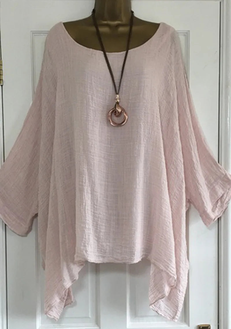 Women's Autumn Fashion Batwing Sleeve Solid Color Loose O-neck 3/4 Sleeve Casual Blouse Top.