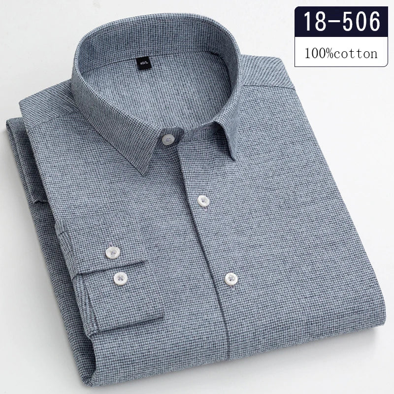 men's Luxury high-quality100%cotton houndstooth full shirts for men slim fit Casual shirt long-sleeve plaid soft designer clothes ropa
