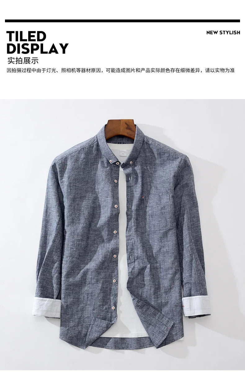 Men's NoEnName_Null Fashion Solid Color Cotton Linen Long-Sleeved Shirt.
