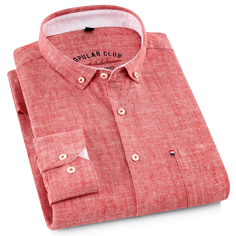 Men's NoEnName_Null Fashion Solid Color Cotton Linen Long-Sleeved Shirt.