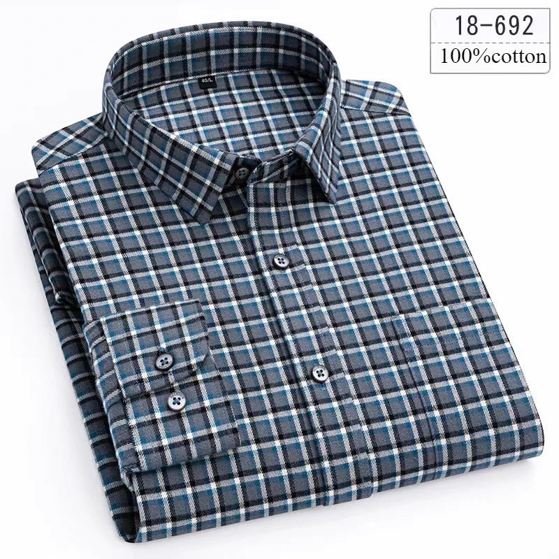 men's Luxury high-quality100%cotton houndstooth full shirts for men slim fit Casual shirt long-sleeve plaid soft designer clothes ropa
