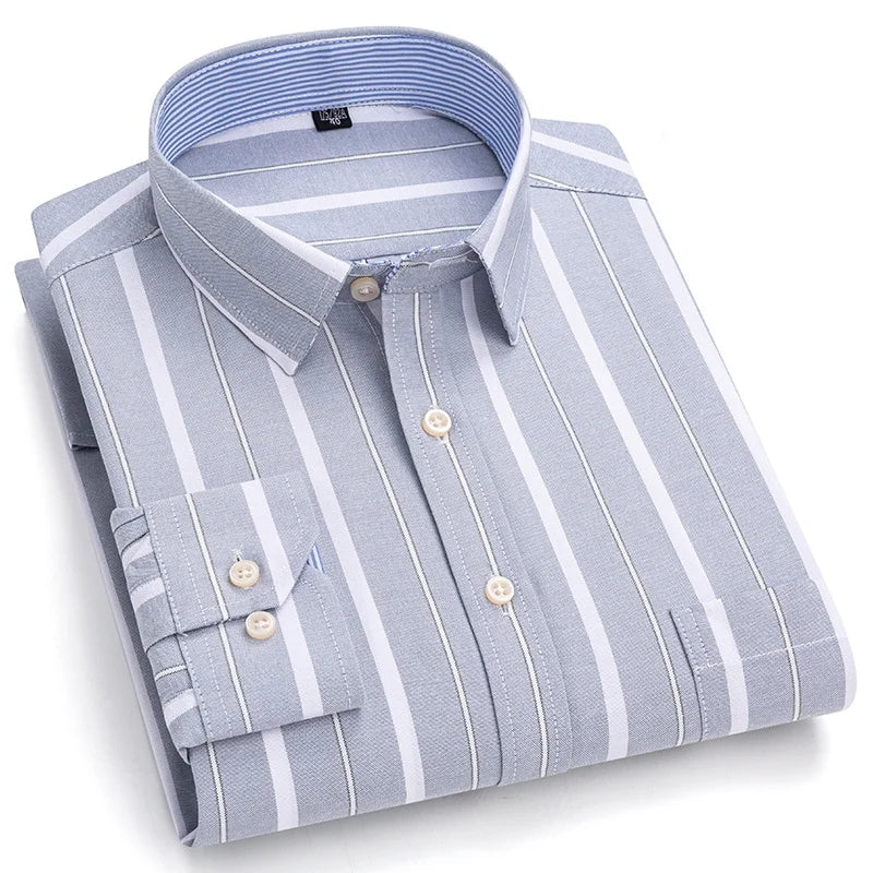 Men's 100% Cotton Oxford Long Sleeve Plaid Shirt-Casual & Formal.