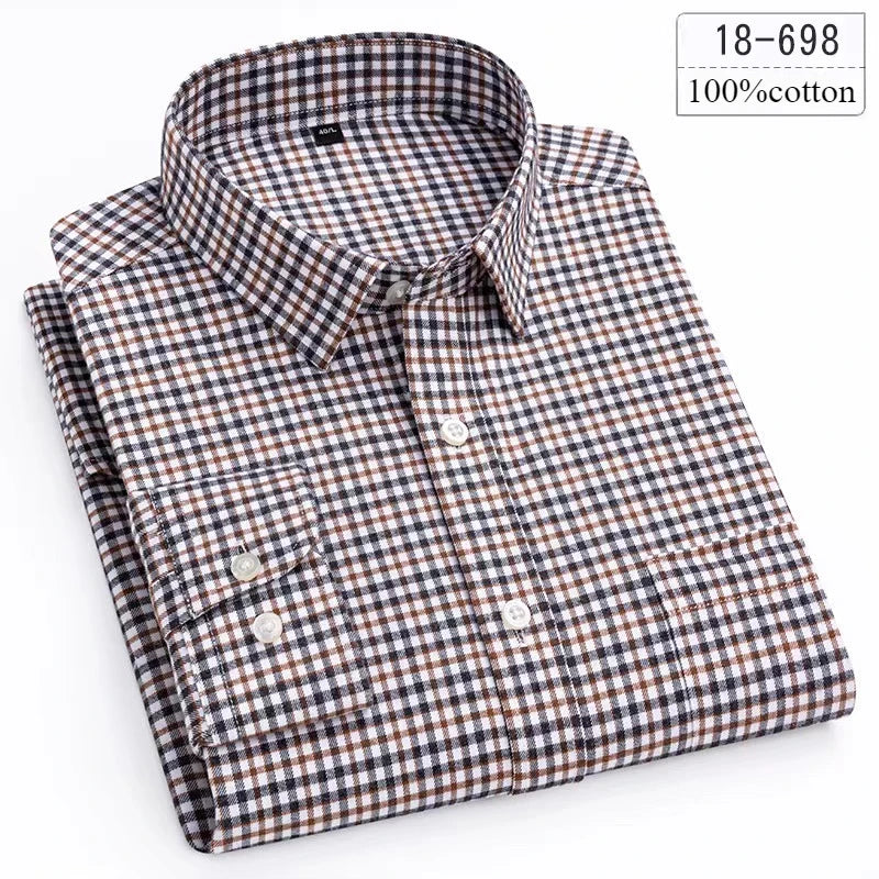 men's Luxury high-quality100%cotton houndstooth full shirts for men slim fit Casual shirt long-sleeve plaid soft designer clothes ropa