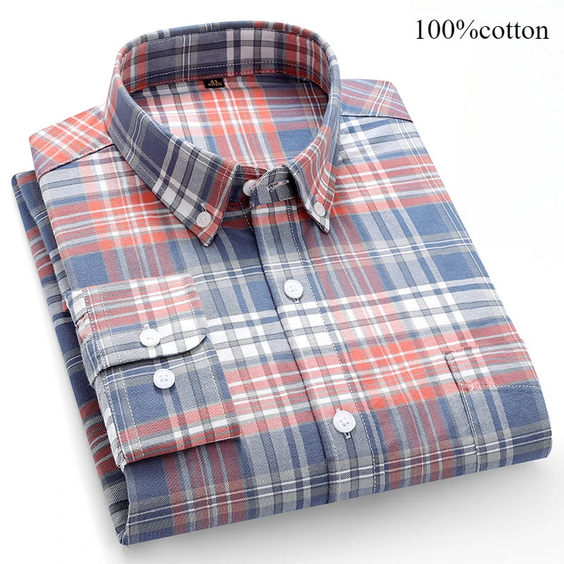 Men's 100% Cotton Oxford Long Sleeve Slim Fit Shirt-Casual Elegant Designer Wear.
