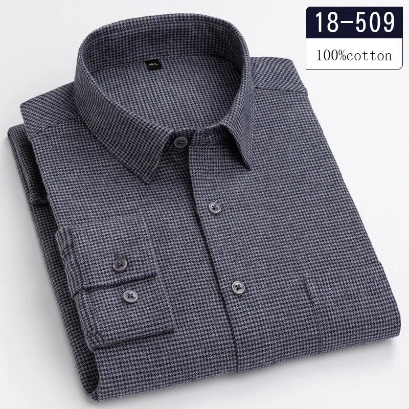 men's Luxury high-quality100%cotton houndstooth full shirts for men slim fit Casual shirt long-sleeve plaid soft designer clothes ropa