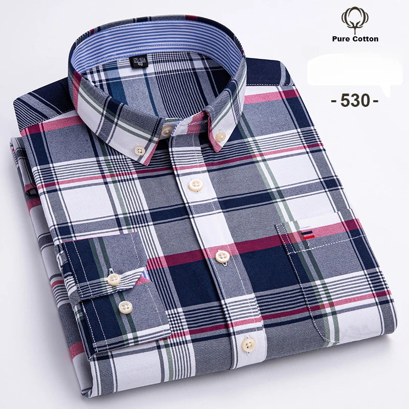 Men's 100% Cotton Oxford Long Sleeve Slim Fit Shirt-Casual Elegant Designer Wear.