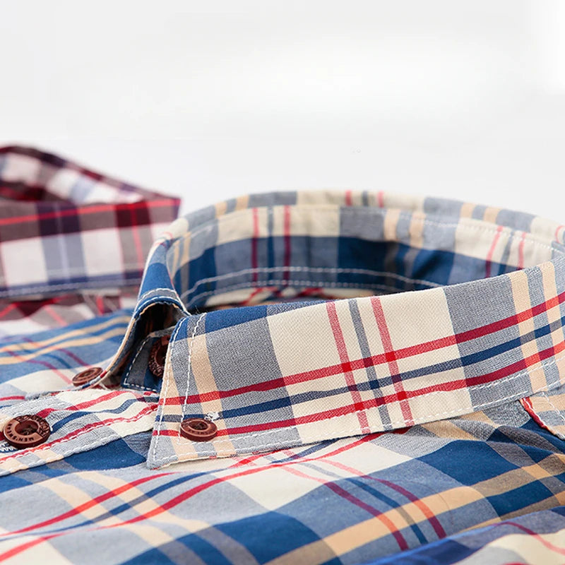 Men's Premium 100% Cotton Slim Fit Plaid Long-Sleeve-Soft Casual Office Essential.