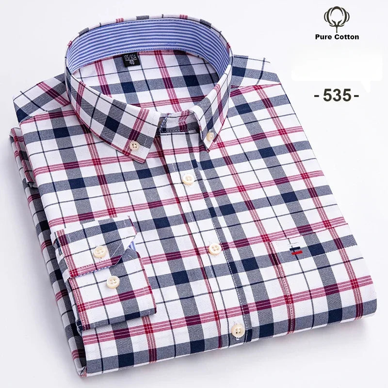 Men's 100% Cotton Oxford Long Sleeve Slim Fit Shirt-Casual Elegant Designer Wear.