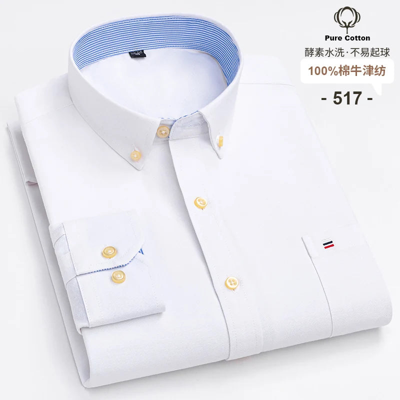 Men's 100% Cotton Oxford Long Sleeve Plaid Shirt-Casual & Formal.