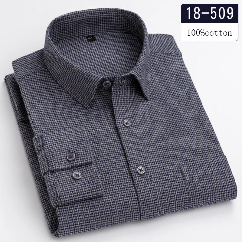 men's Luxury high-quality100%cotton houndstooth full shirts for men slim fit Casual shirt long-sleeve plaid soft designer clothes ropa