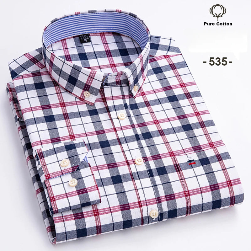 Men's 100% Cotton Oxford Long Sleeve Slim Fit Shirt-Casual Elegant Designer Wear.