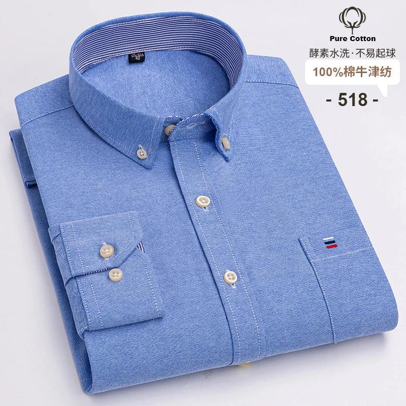 Men's 100% Cotton Oxford Long Sleeve Plaid Shirt-Casual & Formal.