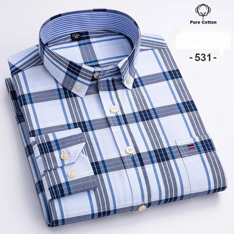 Men's 100% Cotton Oxford Long Sleeve Slim Fit Shirt-Casual Elegant Designer Wear.