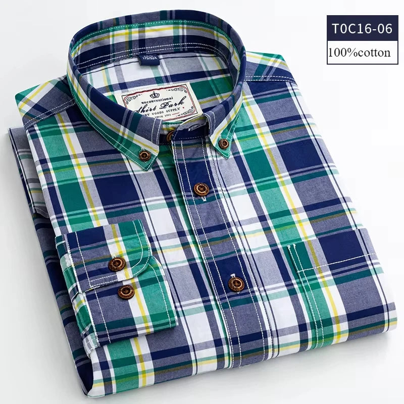 Men's Premium 100% Cotton Slim Fit Plaid Long-Sleeve-Soft Casual Office Essential.