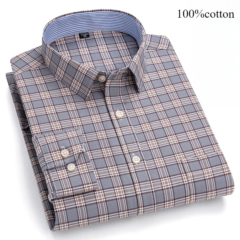 Men's 100% Cotton Oxford Long Sleeve Slim Fit Shirt-Casual Elegant Designer Wear.