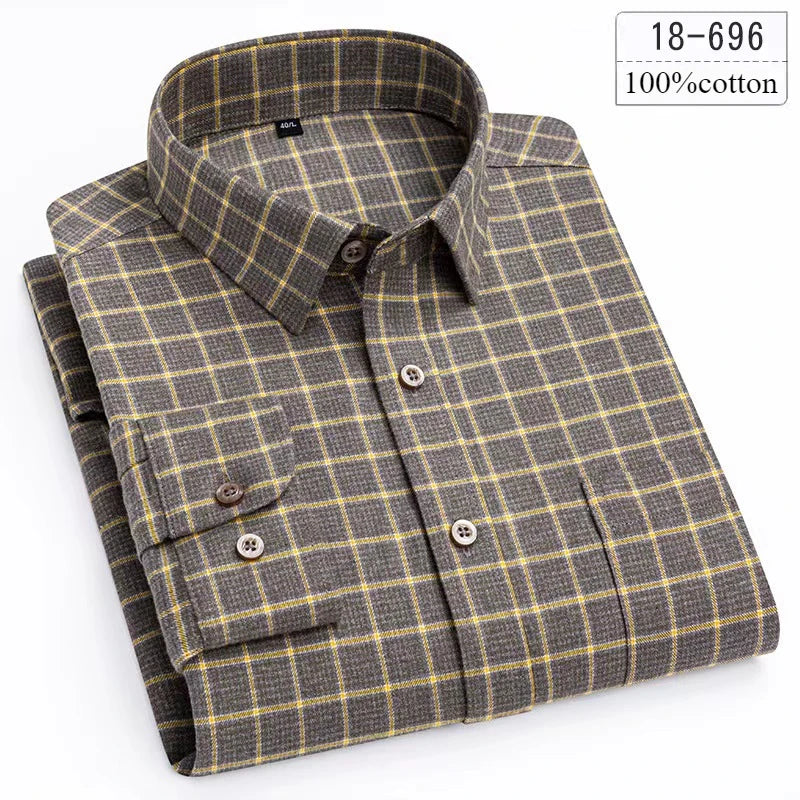 men's Luxury high-quality100%cotton houndstooth full shirts for men slim fit Casual shirt long-sleeve plaid soft designer clothes ropa