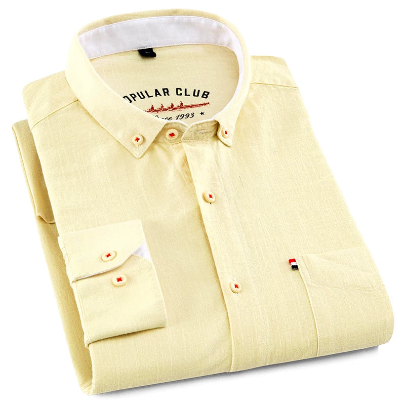 Men's NoEnName_Null Fashion Solid Color Cotton Linen Long-Sleeved Shirt.