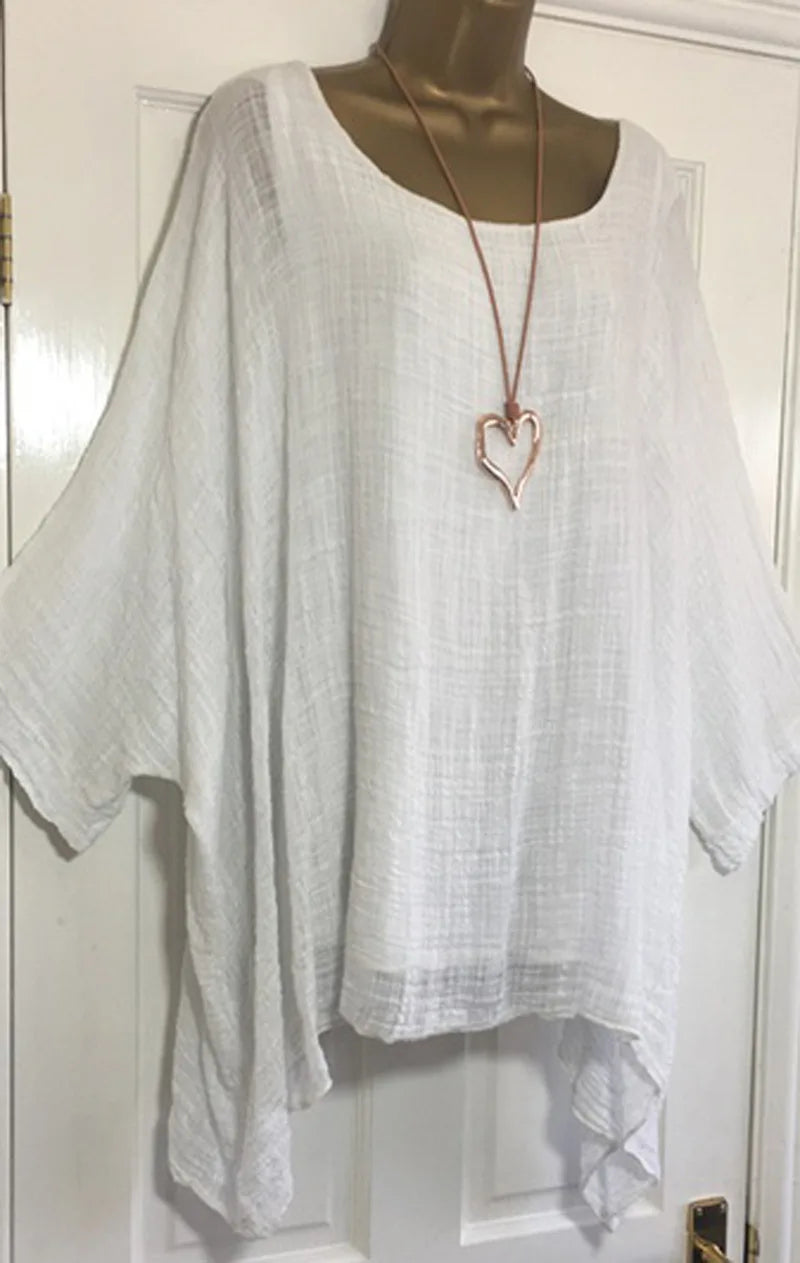 Women's Autumn Fashion Batwing Sleeve Solid Color Loose O-neck 3/4 Sleeve Casual Blouse Top.