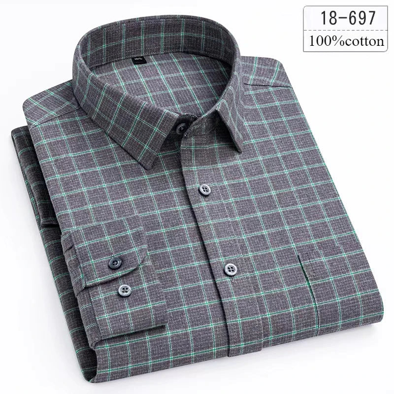 men's Luxury high-quality100%cotton houndstooth full shirts for men slim fit Casual shirt long-sleeve plaid soft designer clothes ropa