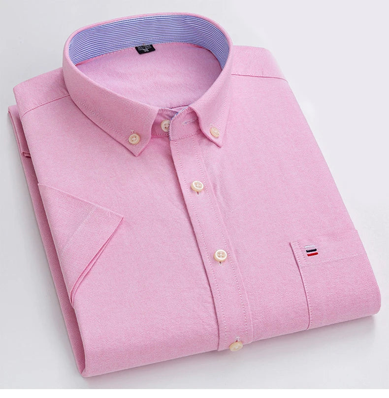 Men's 100% Cotton Oxford Plaid Short Sleeve Shirt-Soft, Stylish, and Perfect for Summer.