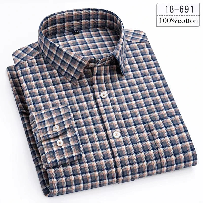 men's Luxury high-quality100%cotton houndstooth full shirts for men slim fit Casual shirt long-sleeve plaid soft designer clothes ropa