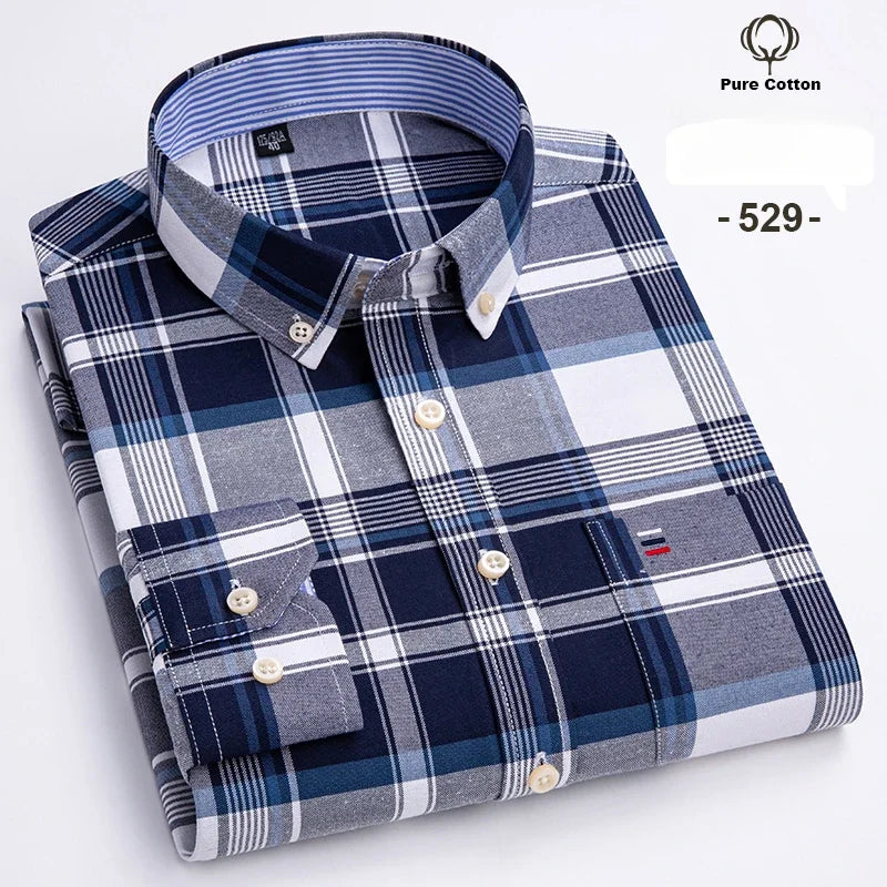 Men's 100% Cotton Oxford Long Sleeve Slim Fit Shirt-Casual Elegant Designer Wear.