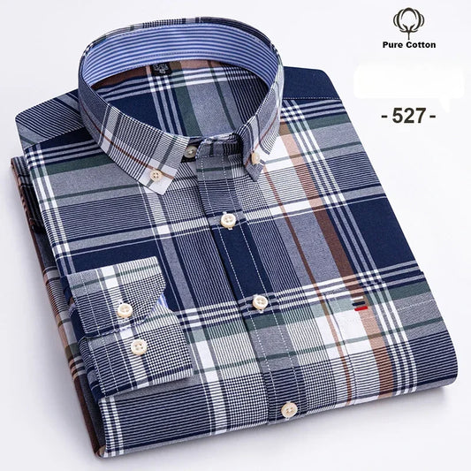 Men's 100% Cotton Oxford Long Sleeve Slim Fit Shirt-Casual Elegant Designer Wear.