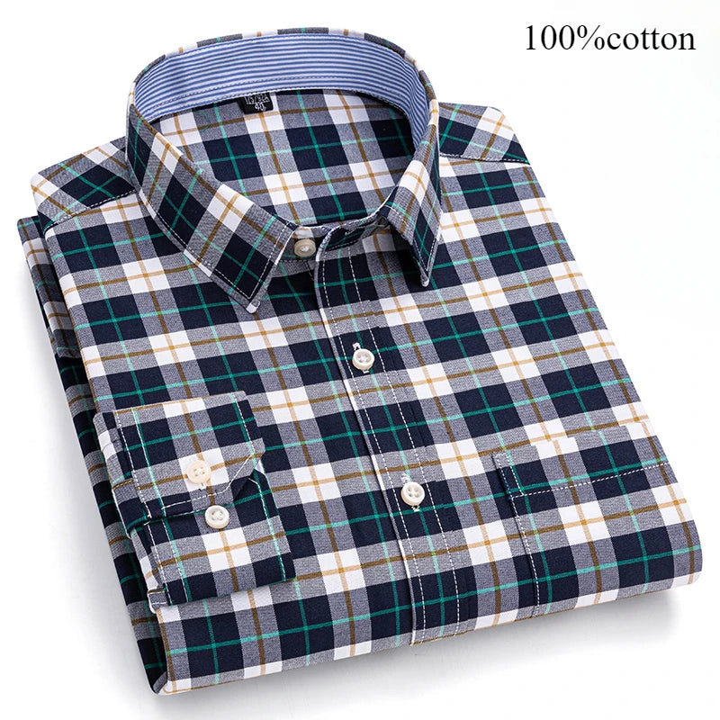 Men's 100% Cotton Oxford Long Sleeve Slim Fit Shirt-Casual Elegant Designer Wear.