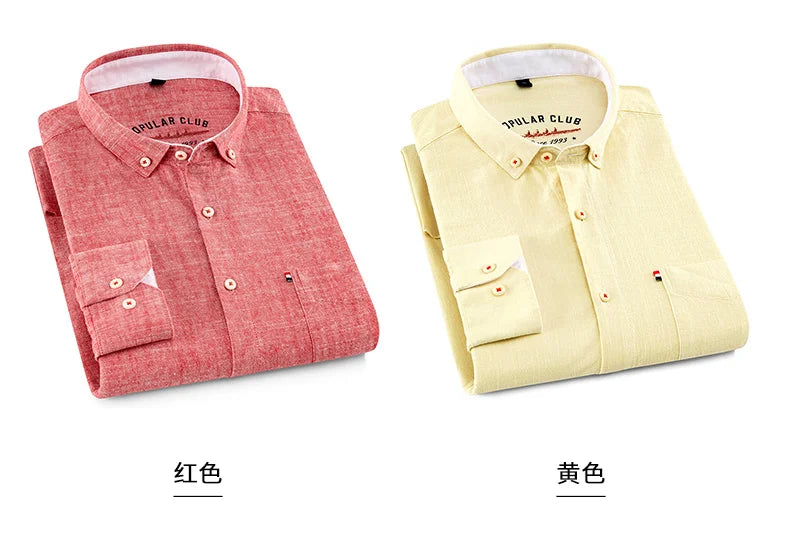 Men's NoEnName_Null Fashion Solid Color Cotton Linen Long-Sleeved Shirt.