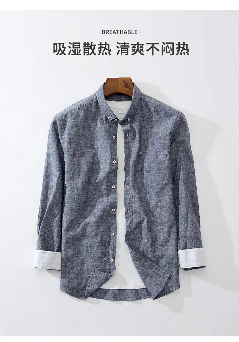 Men's NoEnName_Null Fashion Solid Color Cotton Linen Long-Sleeved Shirt.