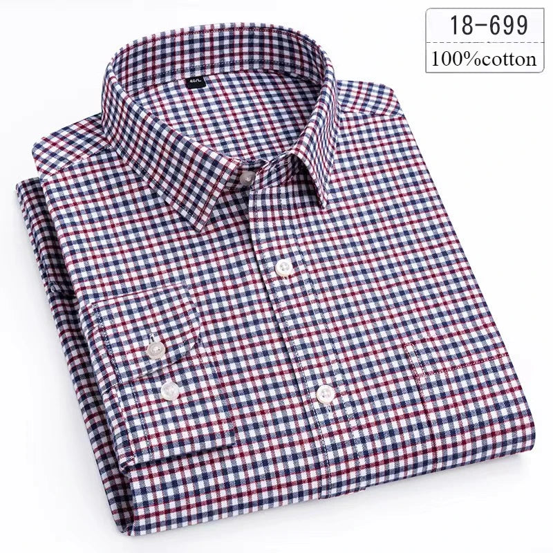 men's Luxury high-quality100%cotton houndstooth full shirts for men slim fit Casual shirt long-sleeve plaid soft designer clothes ropa